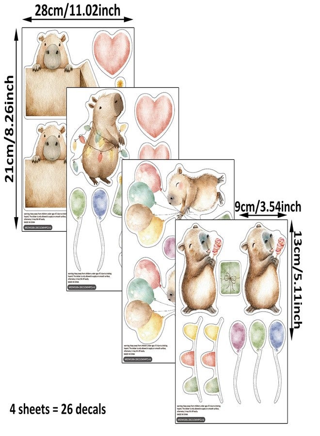 ملصقات جدارية من Alwayspon، 26 ملصقًا بتصميم حيوان الكابيبارا اللطيف، بالون وردي، ملصقات جدارية سهلة اللصق والإزالة لتزيين جدران غرف المعيشة، غرف الأطفال، غرف النوم - Image 5